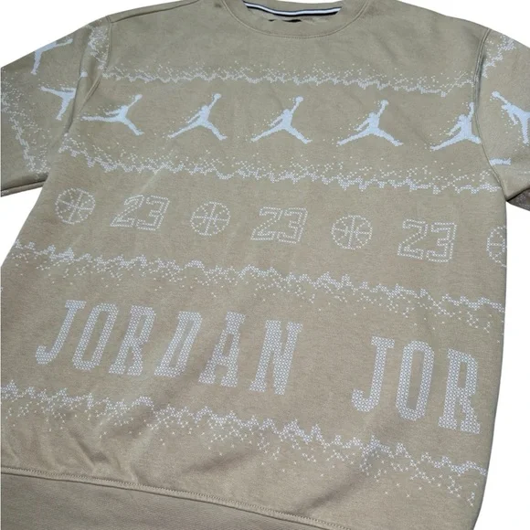 Nike Air Jordan Men’s Small Holiday Fleece Crew Sweater Beige - Picture 4 of 6
